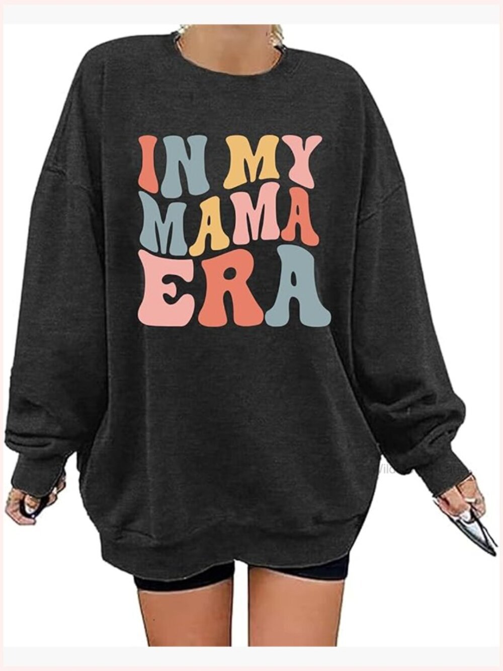 Oversized Mama Sweatshirt, Crewneck Pullover, Women's Casual Long Sleeve Top